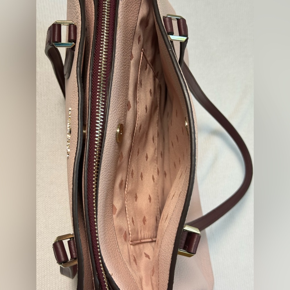 Kate Spade Monet Large Compartment Tote – Leather Pink Burgundy Shoulder Bag - Picture 9 of 17